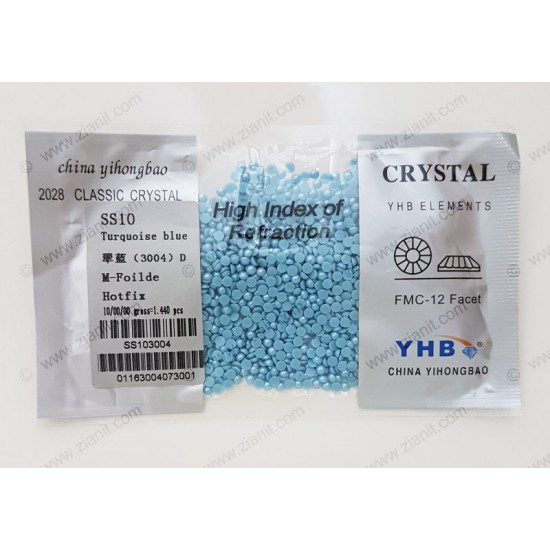 YHB Hotfix Ceramic Pearl SS10 Turquoise Blue 1440 pcs