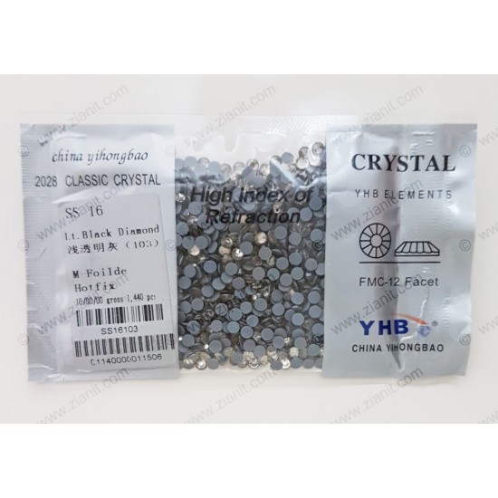 YHB Hotfix Crystals SS16 Light Black Diamond 1440 pcs