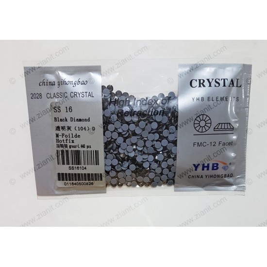 YHB Hotfix Crystals SS16 Black Diamond 1440 pcs