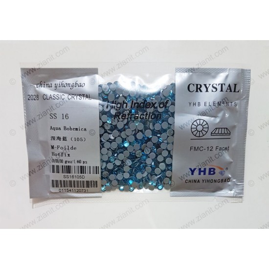 YHB Hotfix Crystals SS16 Aqua Bohemica 1440 pcs