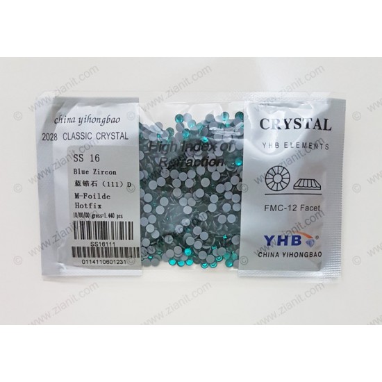 YHB Hotfix Crystals SS16 Blue Zircon 1440 pcs