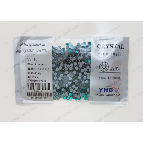YHB Hotfix Crystals SS16 Blue Zircon 1440 pcs YHB Hotfix Crystals SS16 Blue Zircon 1440 pcs
