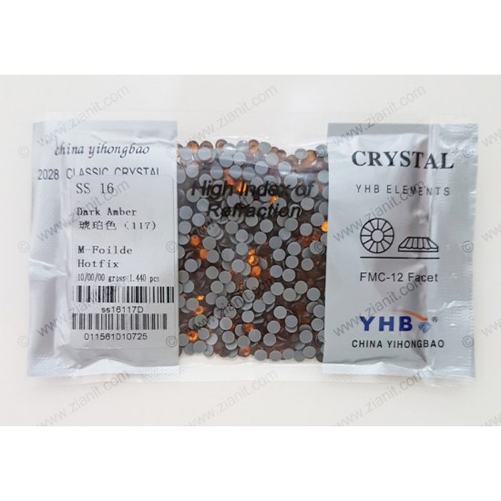 YHB Hotfix Crystals SS16 Dark Amber 1440 pcs