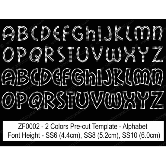 ZF0002C Multi-Color Rhinestone Font Pre-Cut Template Set