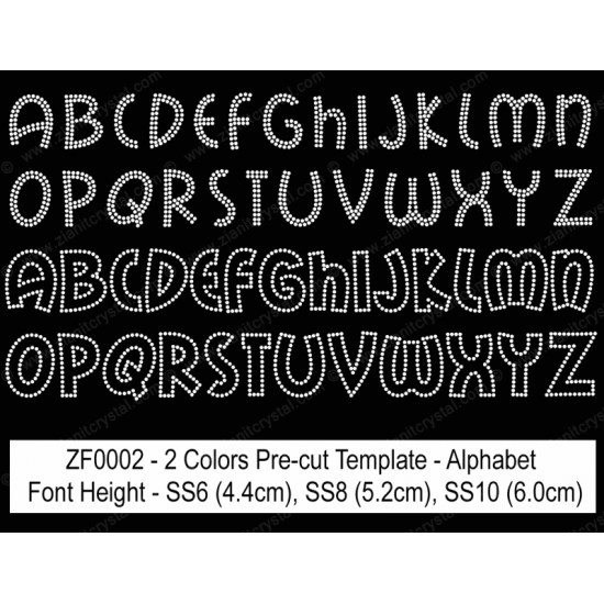 ZF0002C Multi-Color Rhinestone Font Pre-Cut Template Set ZF0002C Multi-Color Rhinestone Font Pre-Cut Template Set