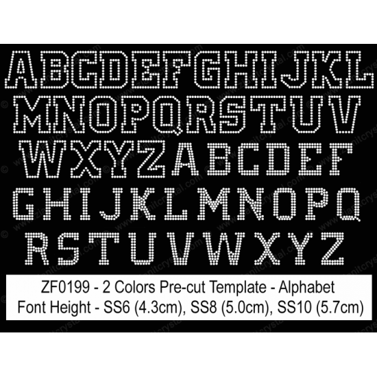 ZF0199 Multi-Color Rhinestone Font Pre-Cut Template Set