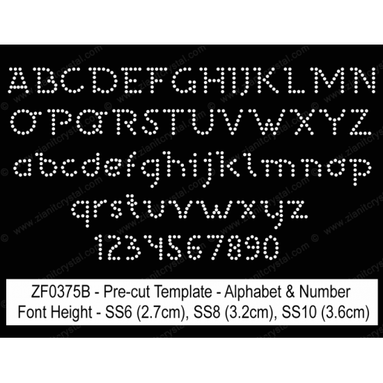 ZF0375B Rhinestone Font Pre-Cut Template Set