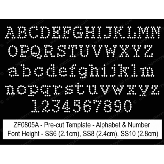ZF0805A Rhinestone Font Pre-Cut Template Set