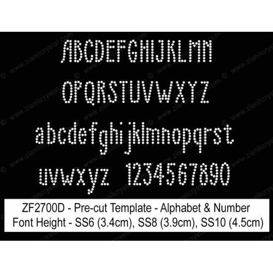 ZF2700D Rhinestone Font Pre-Cut Template Set