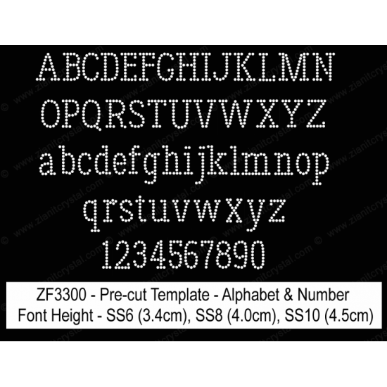 ZF3300 Rhinestone Font Pre-Cut Template Set