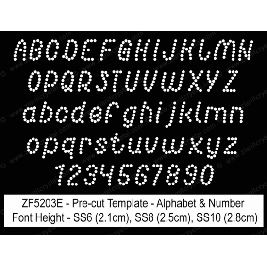 ZF5203E Rhinestone Font Pre-Cut Template Set ZF5203E Rhinestone Font Pre-Cut Template Set