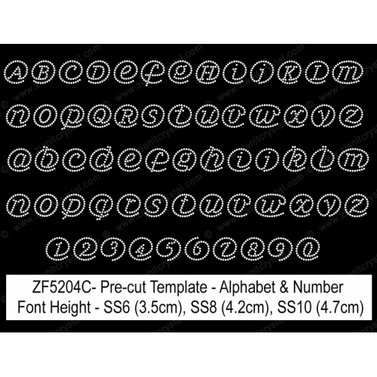 ZF5204C Rhinestone Font Pre-Cut Template Set