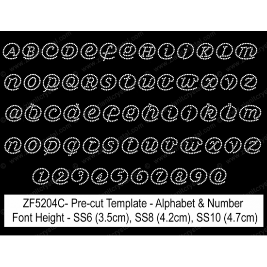 ZF5204C Rhinestone Font Pre-Cut Template Set ZF5204C Rhinestone Font Pre-Cut Template Set