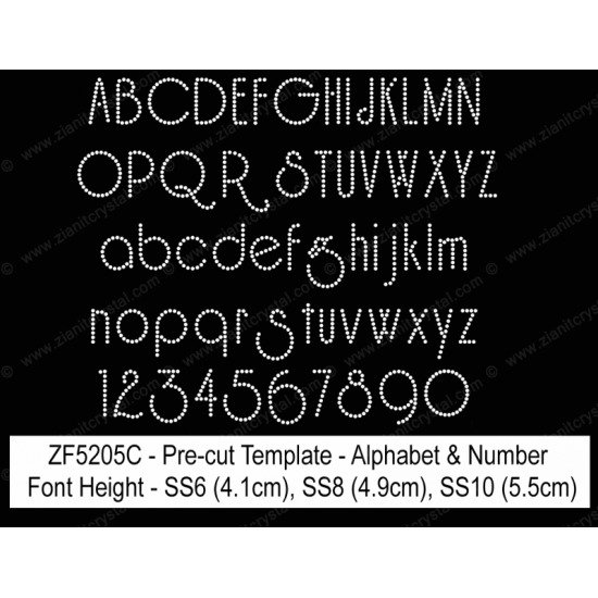 ZF5205C Rhinestone Font Pre-Cut Template Set ZF5205C Rhinestone Font Pre-Cut Template Set