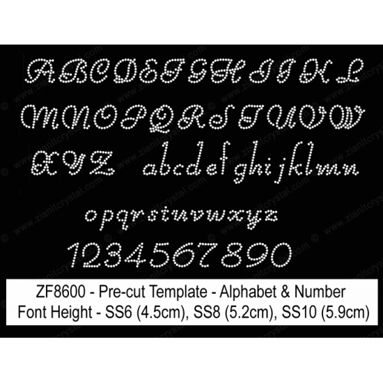 ZF8600 Rhinestone Font Pre-Cut Template Set ZF8600 Rhinestone Font Pre-Cut Template Set