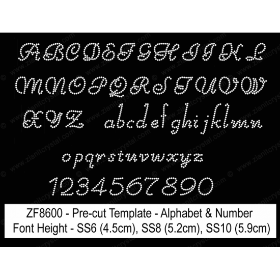 ZF8600 Rhinestone Font Pre-Cut Template Set